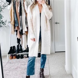 Joie Cream Western Nordic Print Open Front Duster Long Line Cardigan Sz S
